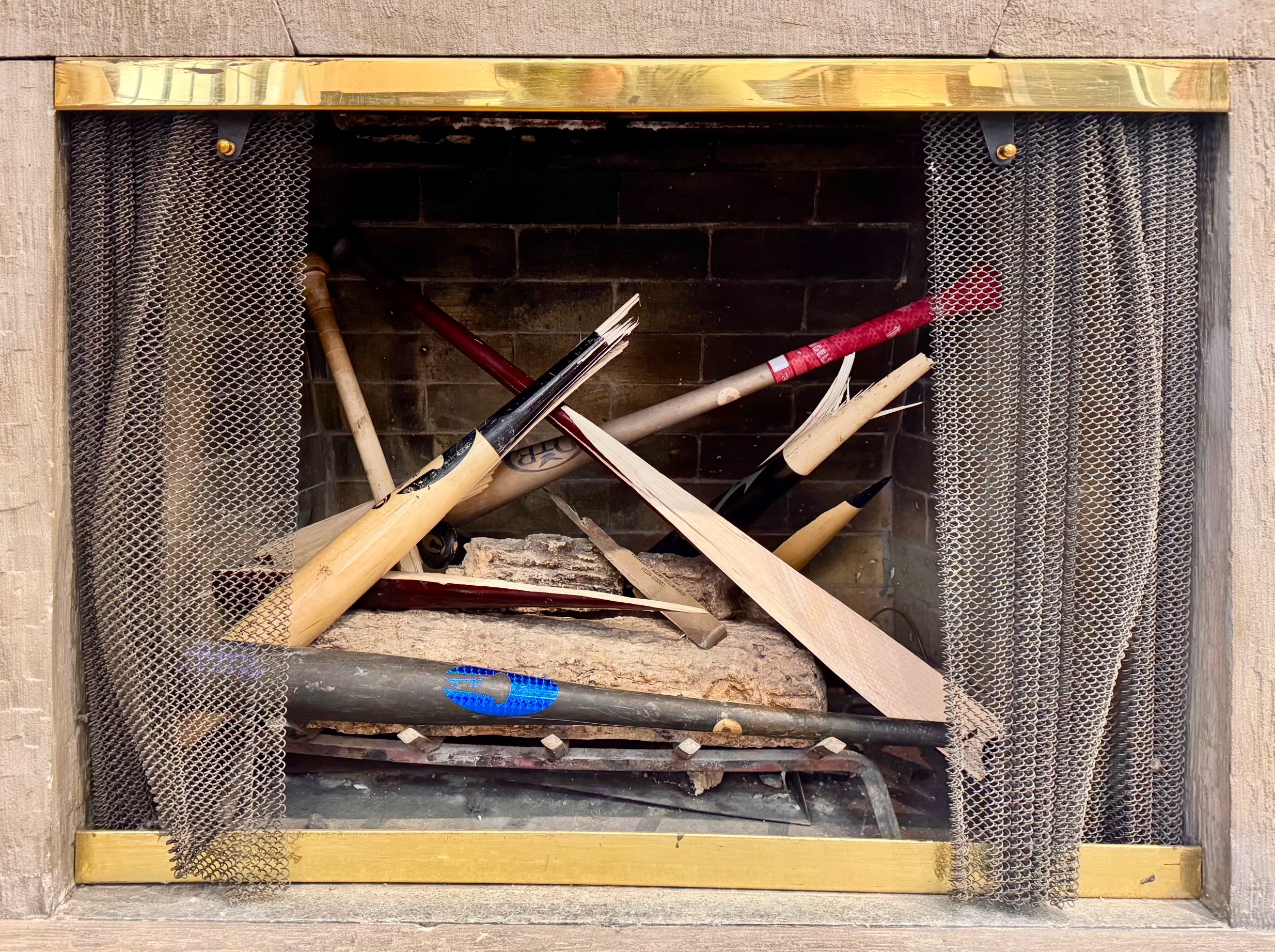 broken-bats-fireplace-art-installation